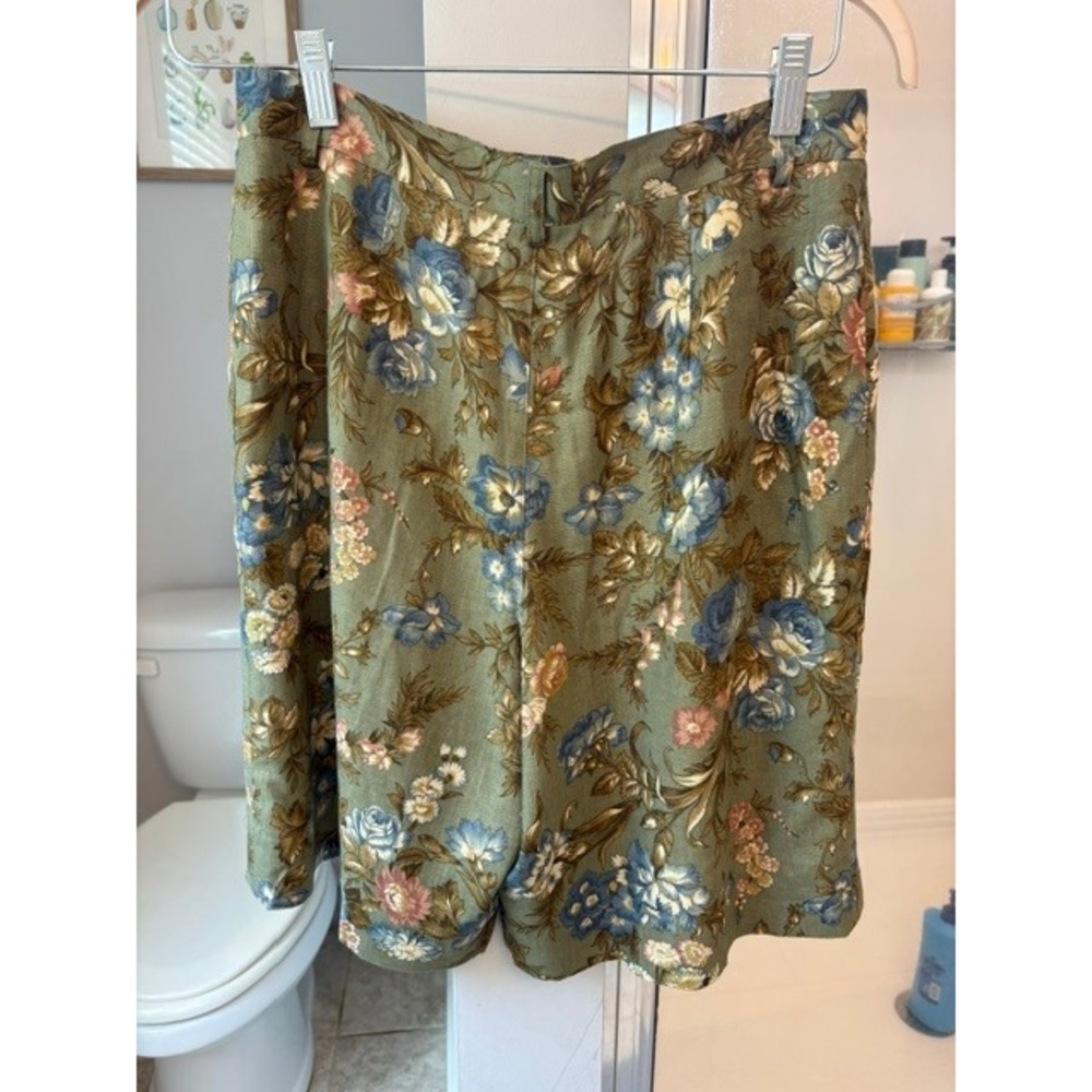 Scott Taylor Vintage Floral Linen Blend Shorts Womens 12 Green Cottagecore
